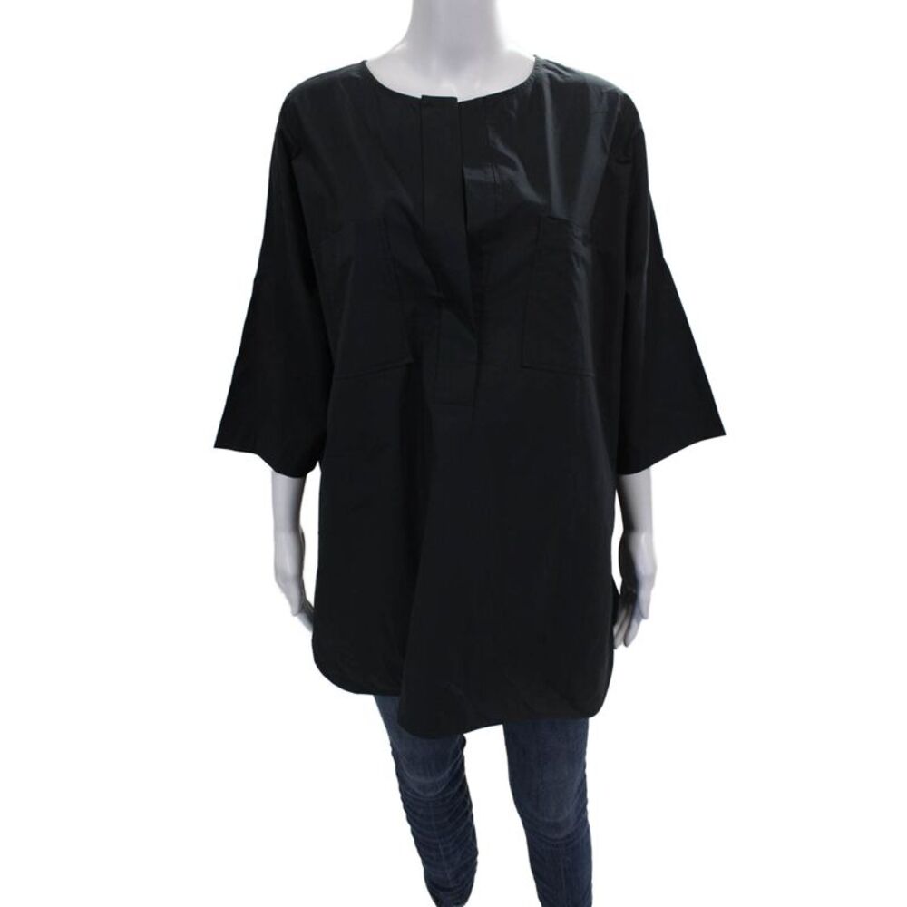 Odeeh Women Tunic Blouse Black 3/4 Sleeve Round Neck Cotton Size 44